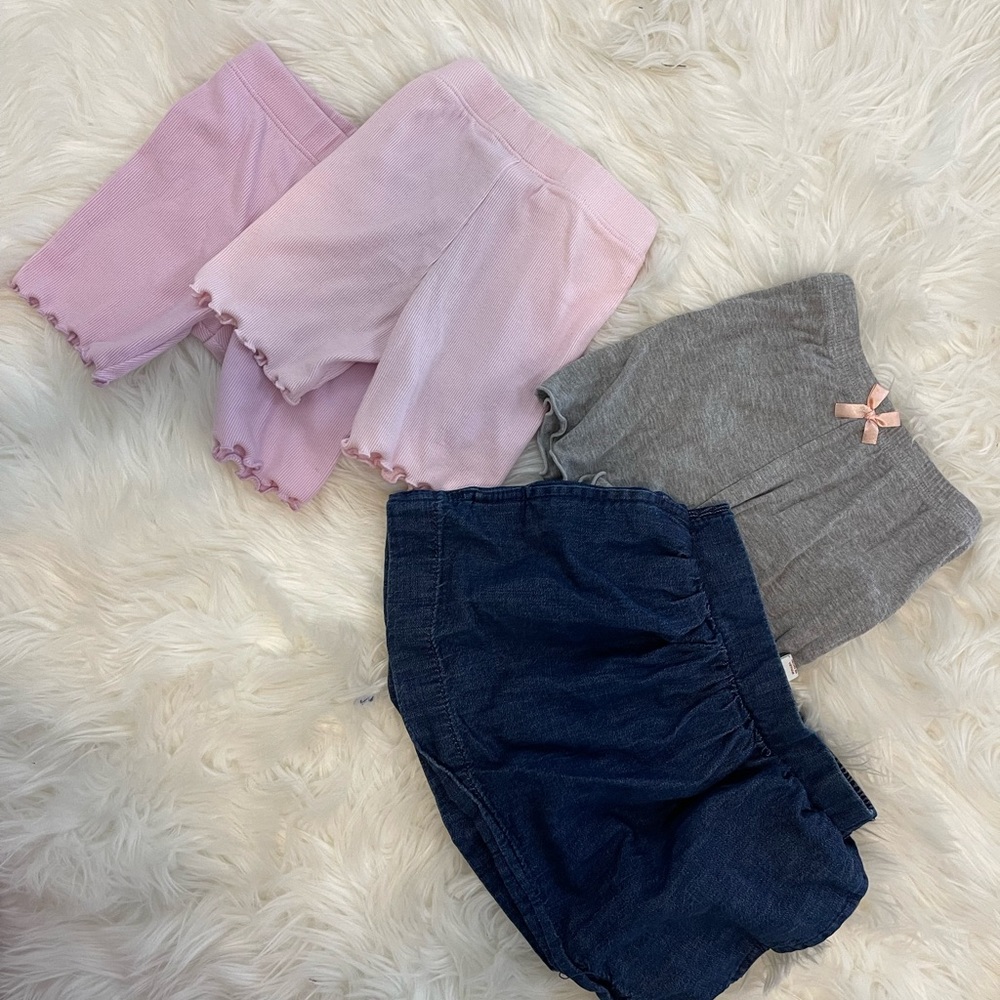 4T Shorts set of 4, Cat & Jack bicycle shorts, denim skort, knit grey